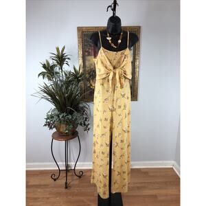 No Boundaries Women’s Jumpsuit Large Floral Smocked Bodice Adjustable Straps